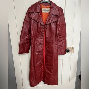 Vintage Red Leather Trench Coat